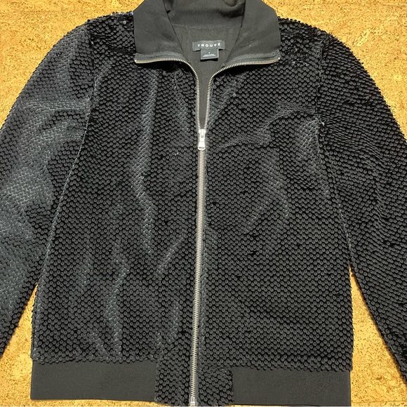 Trouve Black Sequined Zip Up Jacket Sz S - Picture 9 of 15